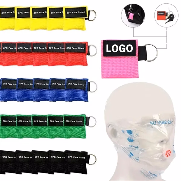 Custom CPR Face Shield with Nylon Pouch Keychain — Emergency Survival Essential