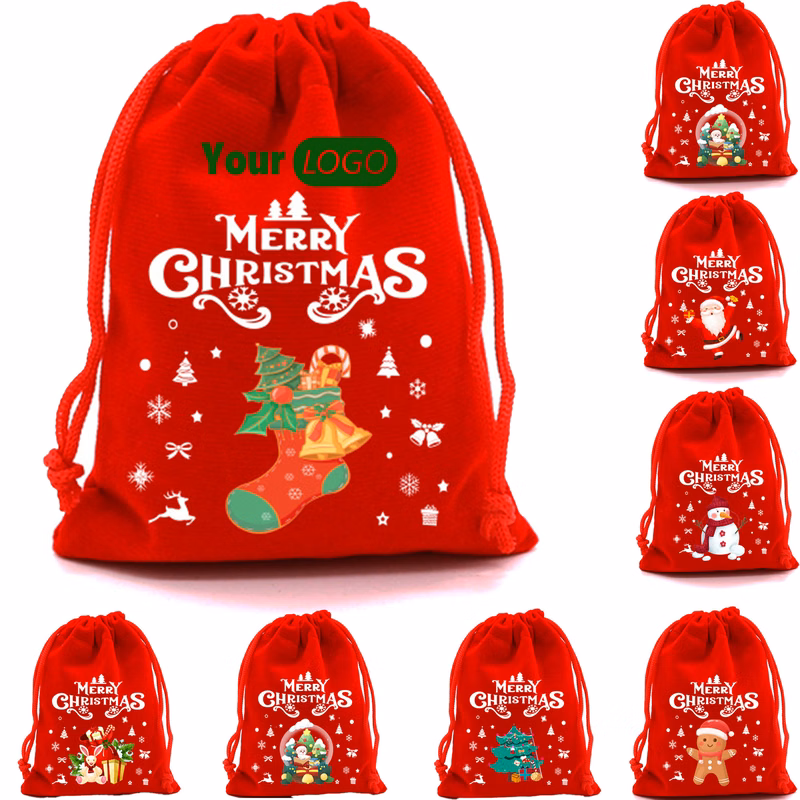 Velvet Christmas Drawstring Gift Bags