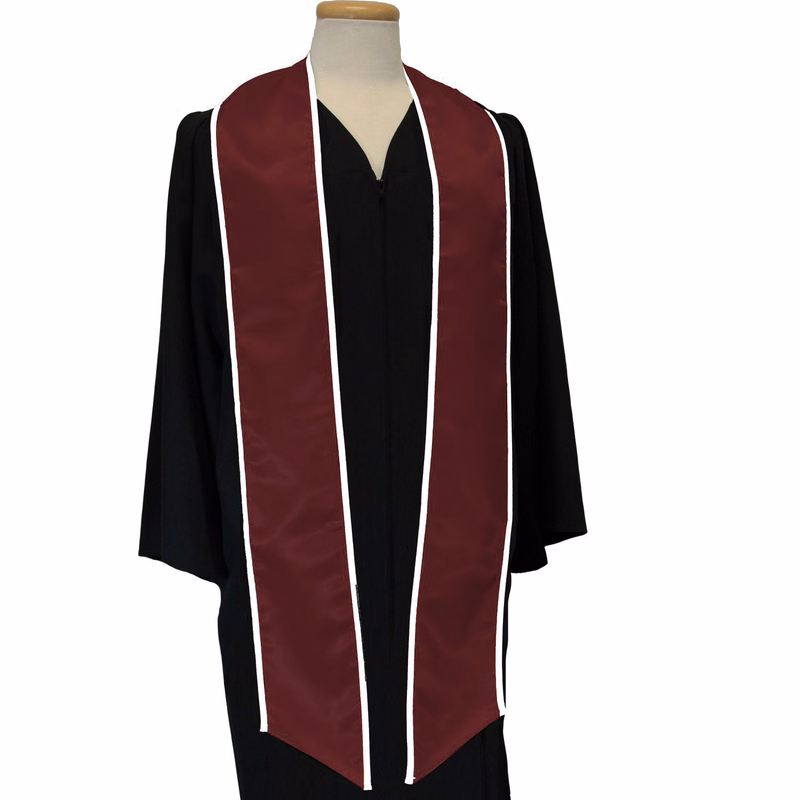 Maroon 84" Graduation Stoles With White Binding