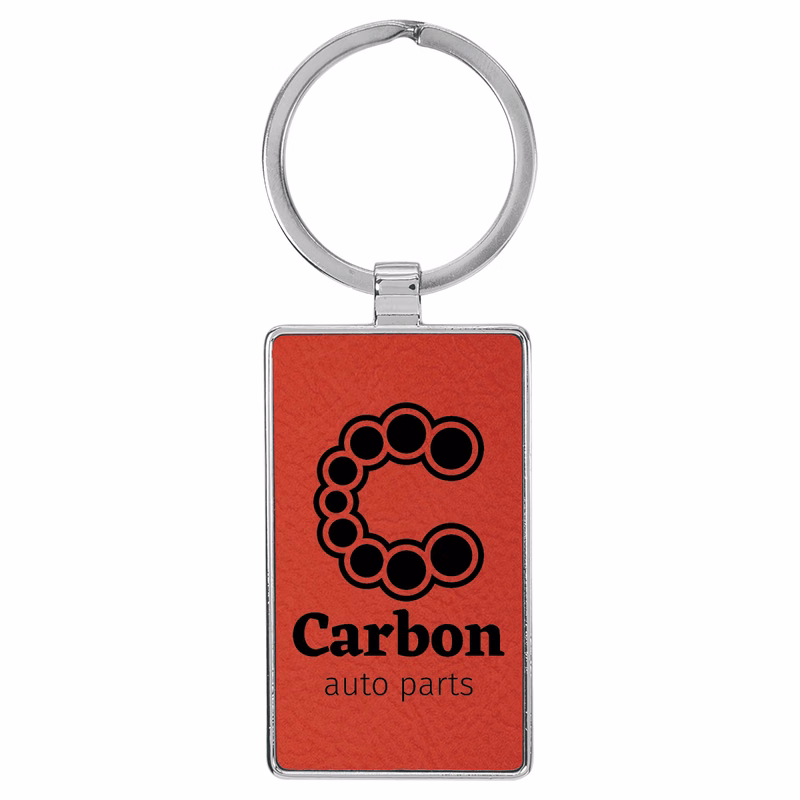 Red Leatherette/Metal Rectangle Keychain