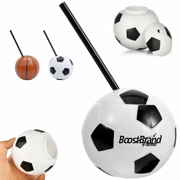 Custom 15 oz Soccer Ball Shaped Tumbler with Straw — Sports Drinkware Item