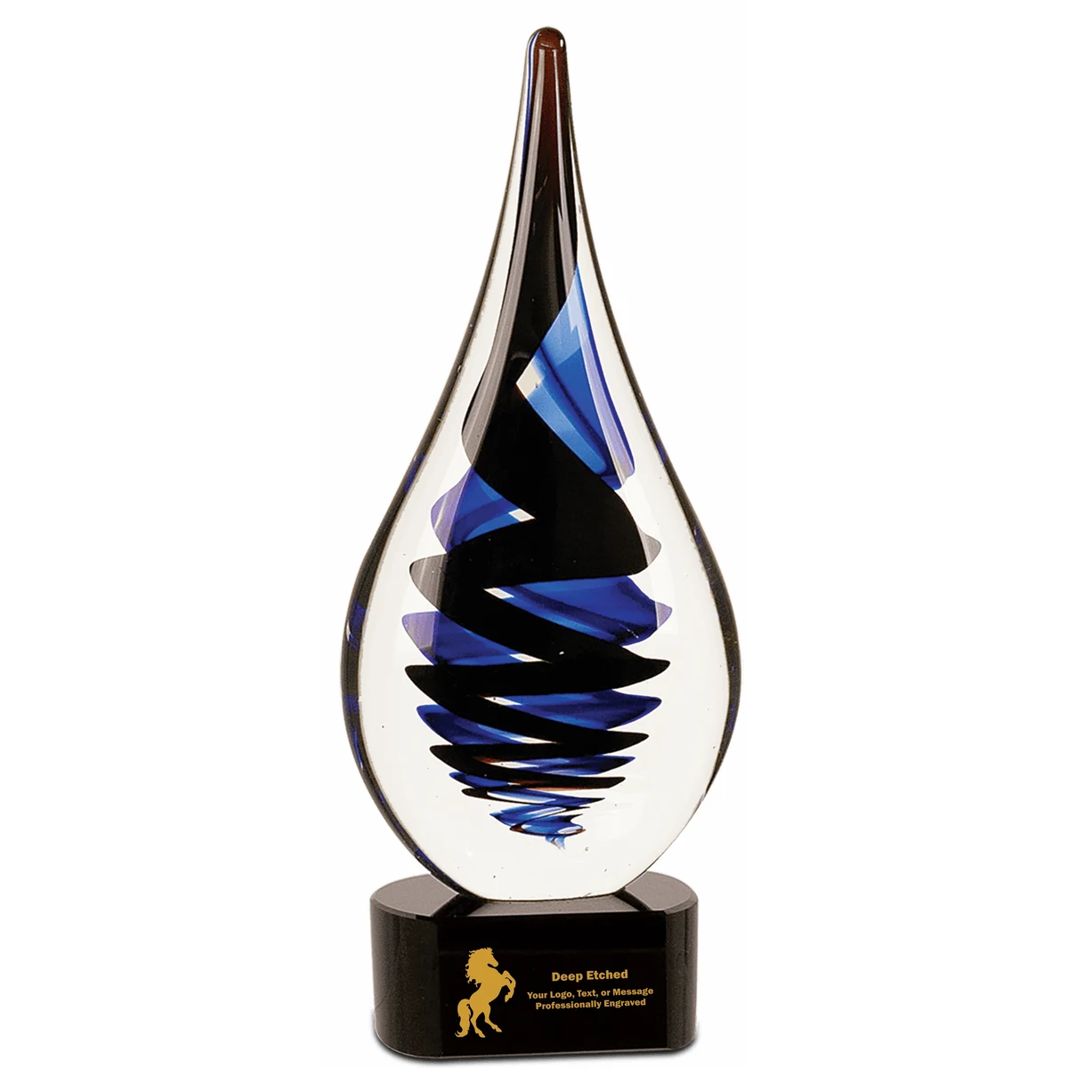11 1/4" Black Twist Rain Drop Art Glass Award 1