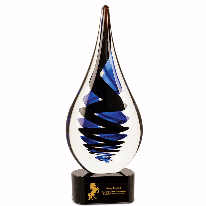 11 1/4" Black Twist Rain Drop Art Glass Award