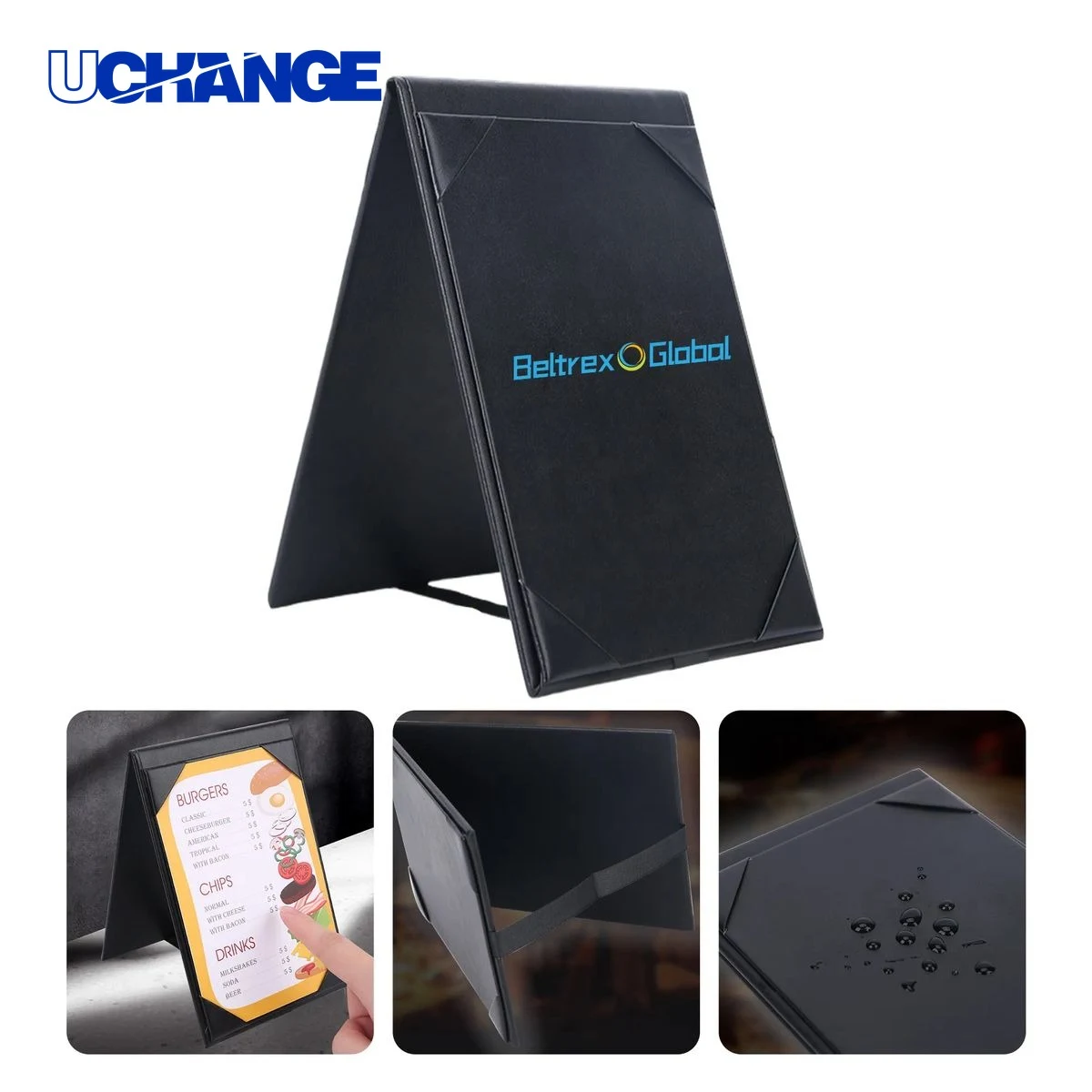 PU Leather Menu Stand Double Sided Replaceable Pages 1