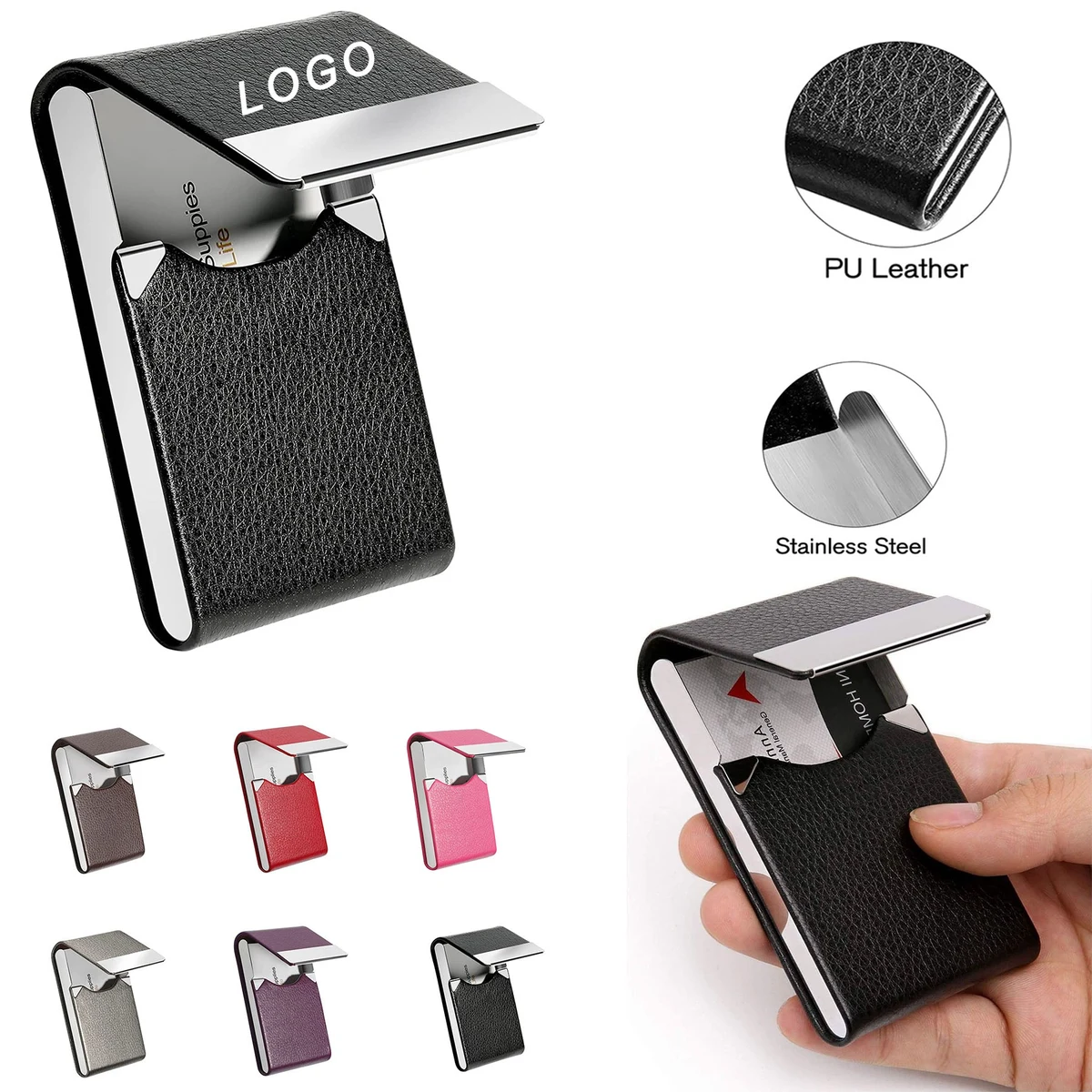 PU Leather Business Card Case (3.7"x2.5"x0.5") 1
