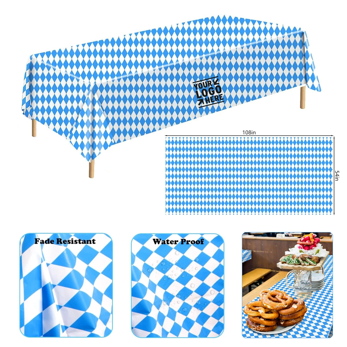 Oktoberfest Tablecloth 54" x 108" Bavarian Vinyl Cover Decorations Party Table Cloth 1