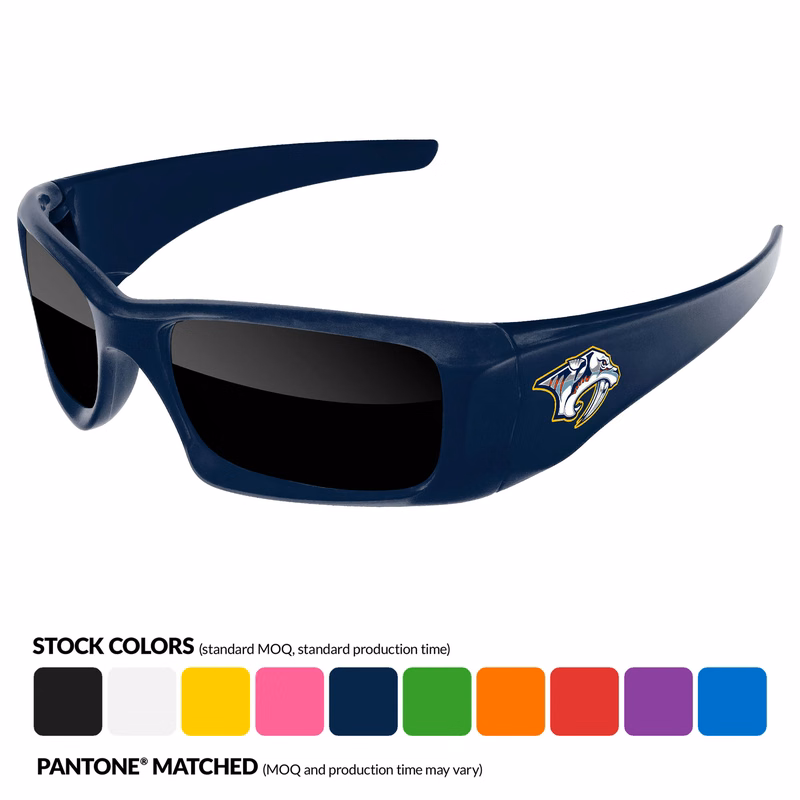 Wrap Sunglasses w/ multi-color temple imprint