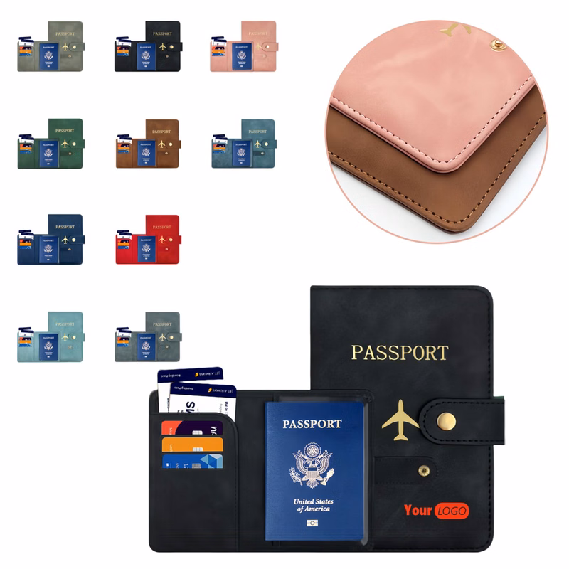 Multi-functional PU Leather Passport Holder With Buckle