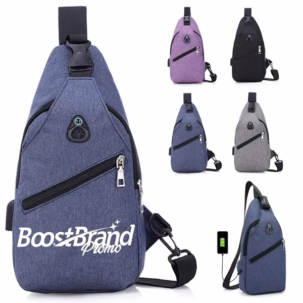 Custom Waterproof Sling Backpack with USB Charging — Business Traveler Essential