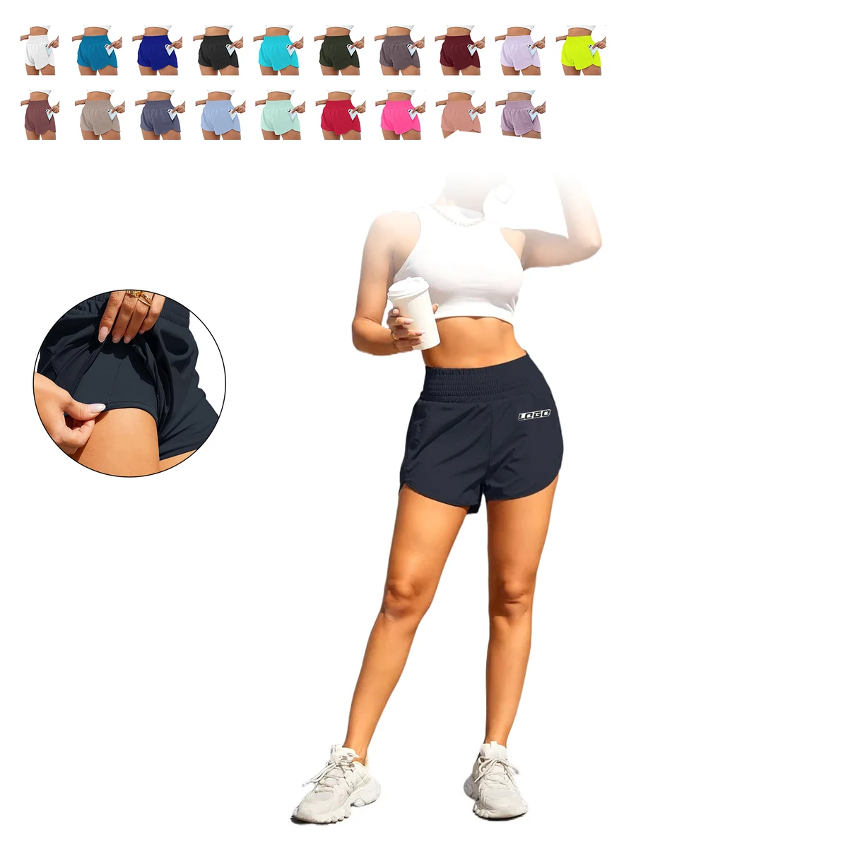 High Waist Running Pocket Elastic Women's Shorts 1