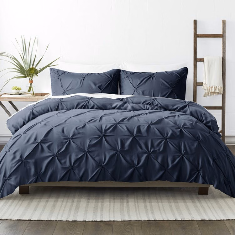 Pleated Duvet Cover Sets - Navy Twin-XL 2 Piece