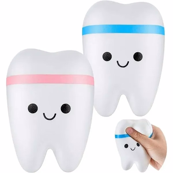 Custom 3" x 2.15" x 1.6" Jumbo Smiling Teeth PU Stress Ball — Dental Wellness