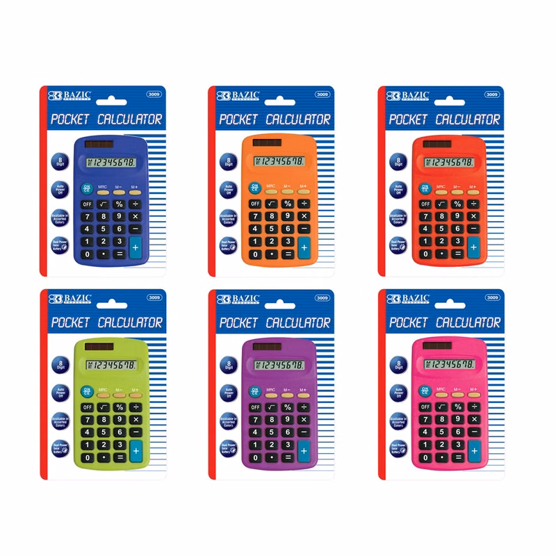 Calculators - Pocket Size 8 Digit Assorted Colors