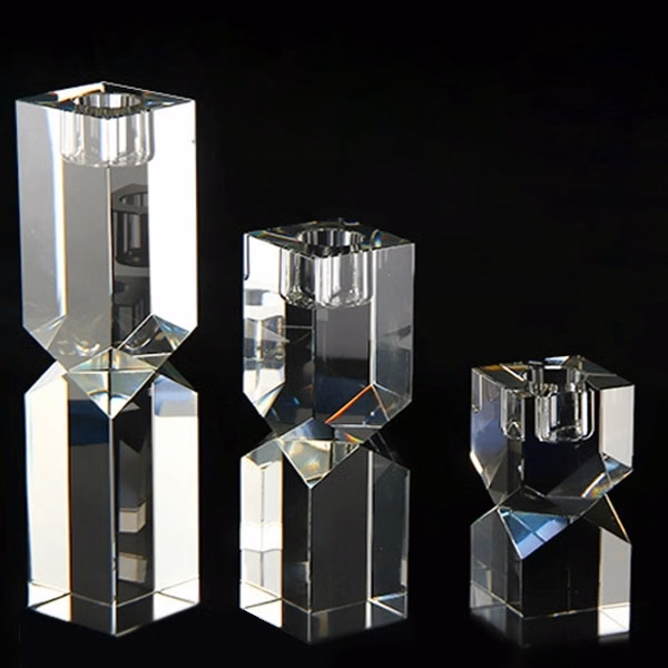 Square Diamond Cut Crystal Candle Holder