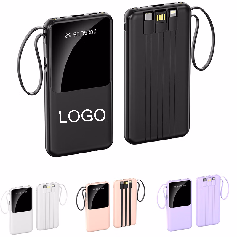 10000 mAh Power Bank W/ 4-In-1 Cable & LED Display