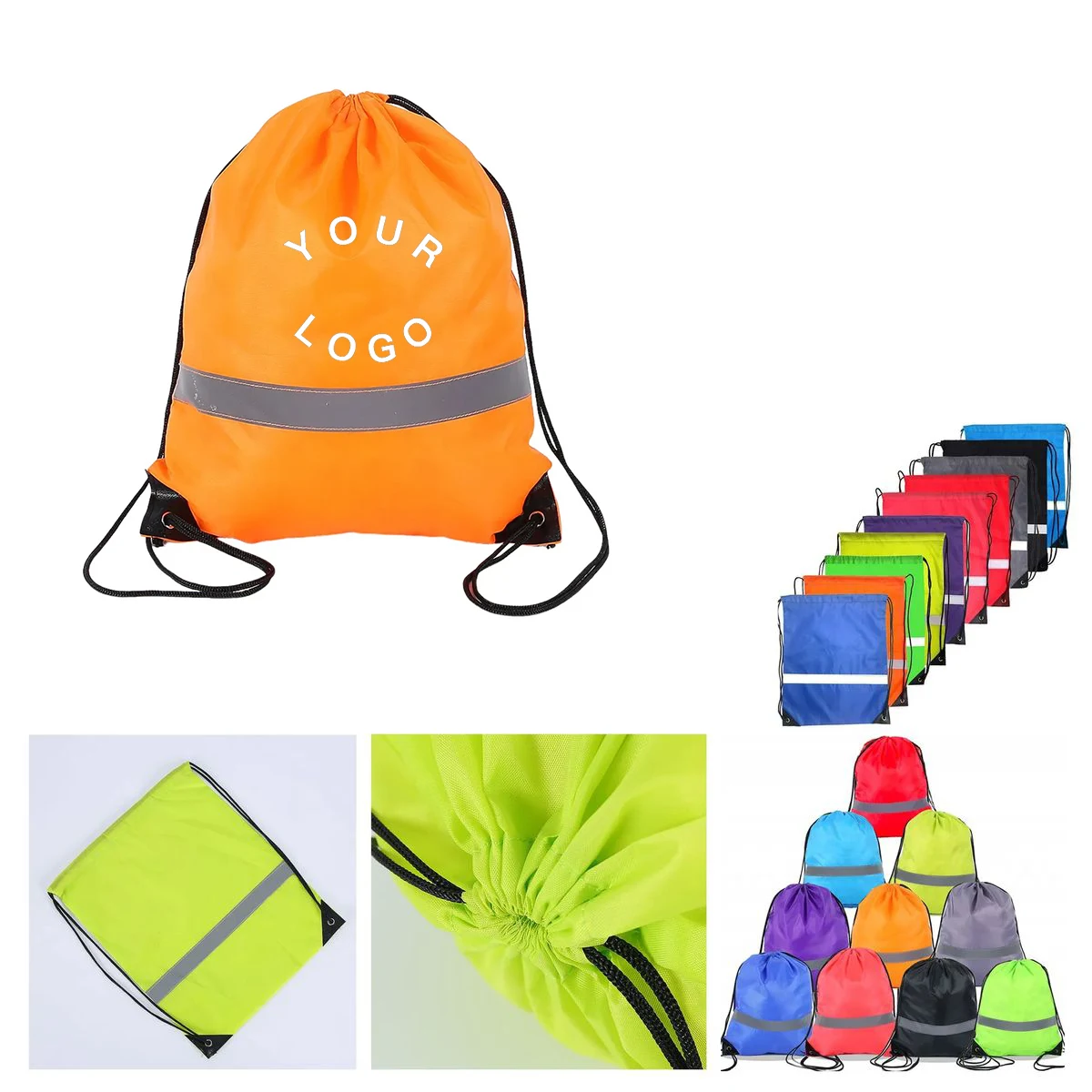 Durable Nylon Reflective Drawstring Backpack 1