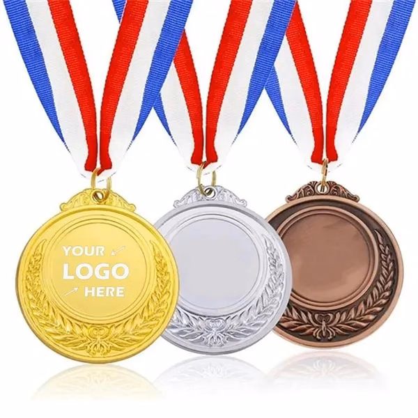 Custom Metal Sports Medal with Lanyard and Full-Color Imprint — Achievement Event Award