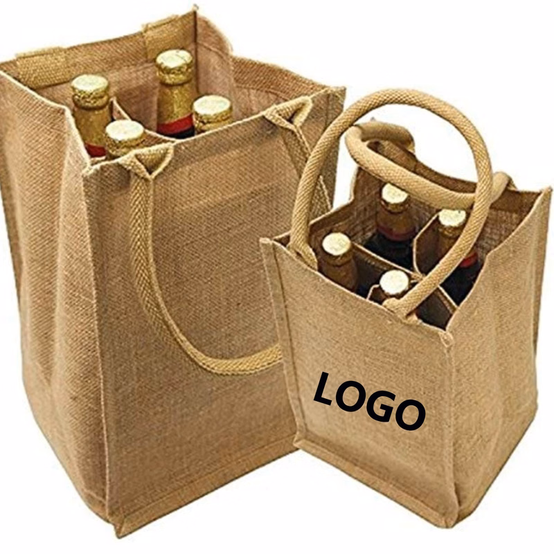 Burlap Wine Tote Bags with Removable Dividers
