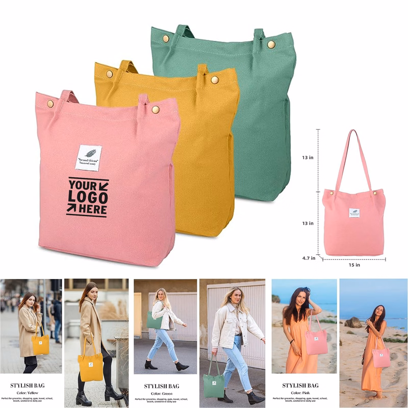Women Travel Reusable Grocery Shoulder Canvas Tote Inner Zipper Pocket Bag