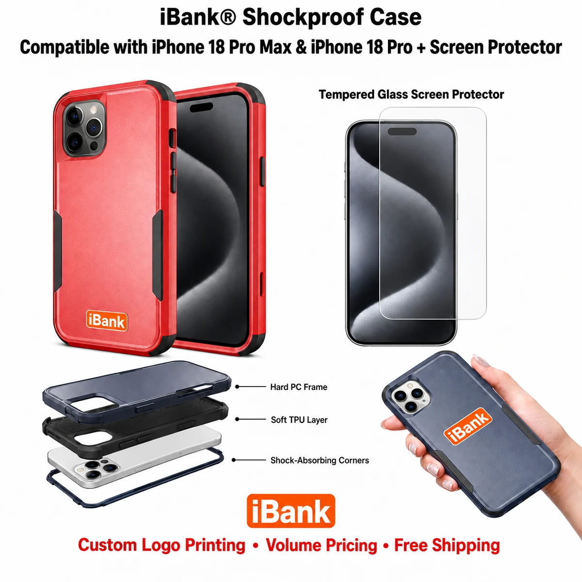 iBank ® Shockproof case compatible with Case For iPhone 18/17/16/15/14 Pro Max Air 1