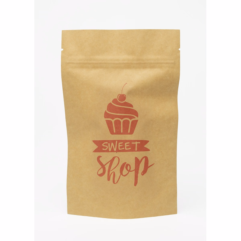 One Color Stand Up Kraft Pouch w/Clear Back (5"W x 8"H x 2.5"D)