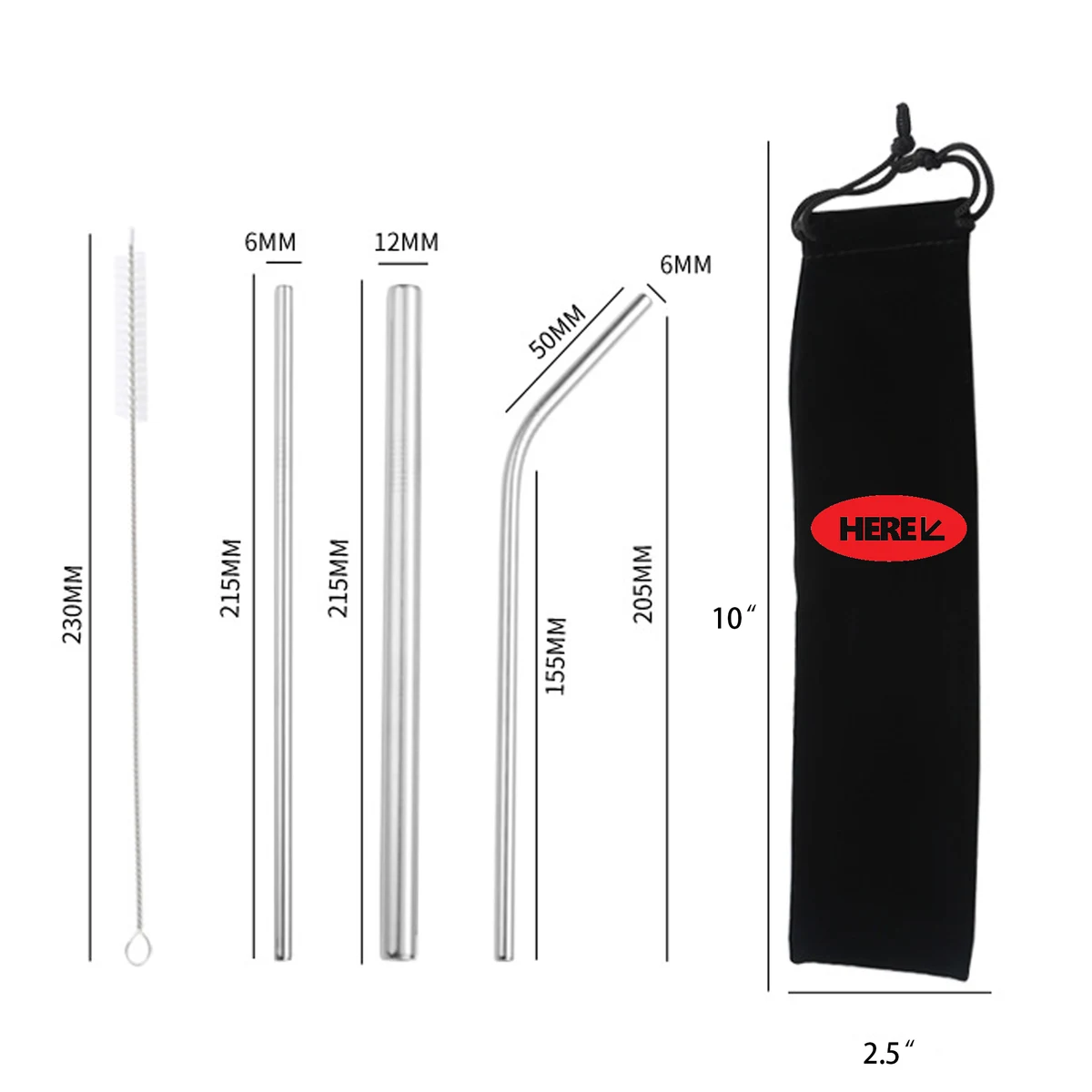 Stainless Steel Straw Cleaning Kit Reusable Metal Straws 1