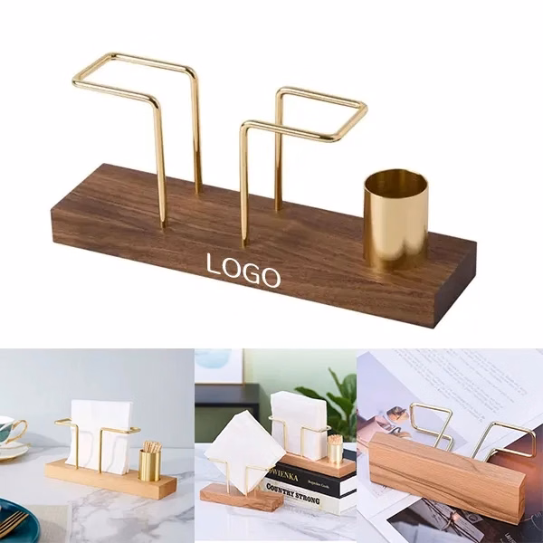 Wooden Vertical Napkin Holder with Toothpick Dispenser Combo