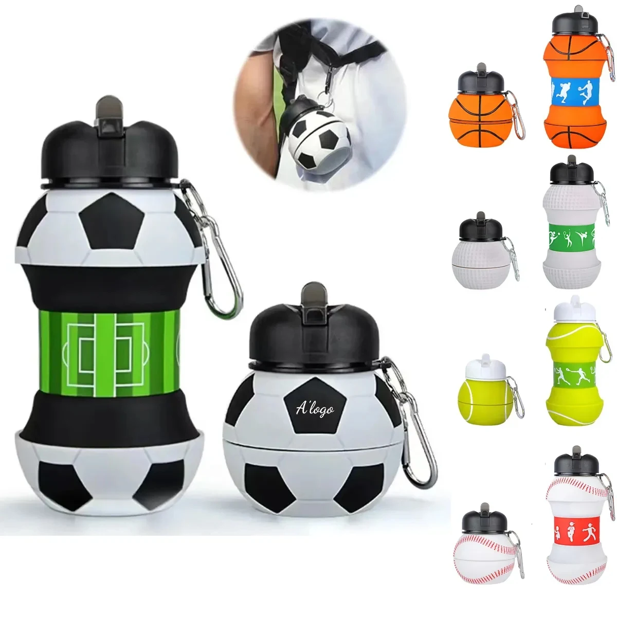 Clip-On Collapsible Silicone Sport ball Water Bottle 1