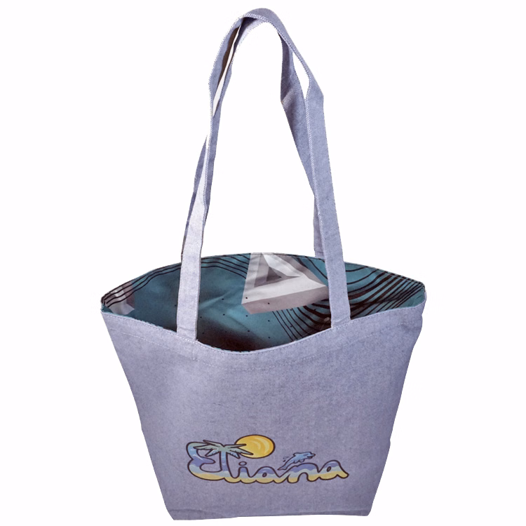 Super Sale- Reversible Blue Tweed Cotton Tote