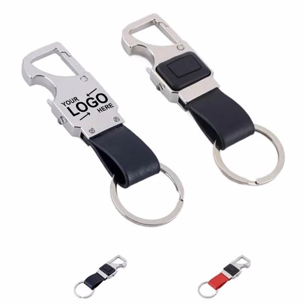 Custom PU Leather LED Flashlight & Bottle Opener Keychain — Multi-Tool Gift