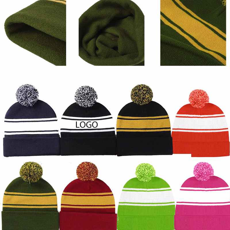 Custom Crochet Knitted Ski Bobble Ball Hat Pom Beanie Cap