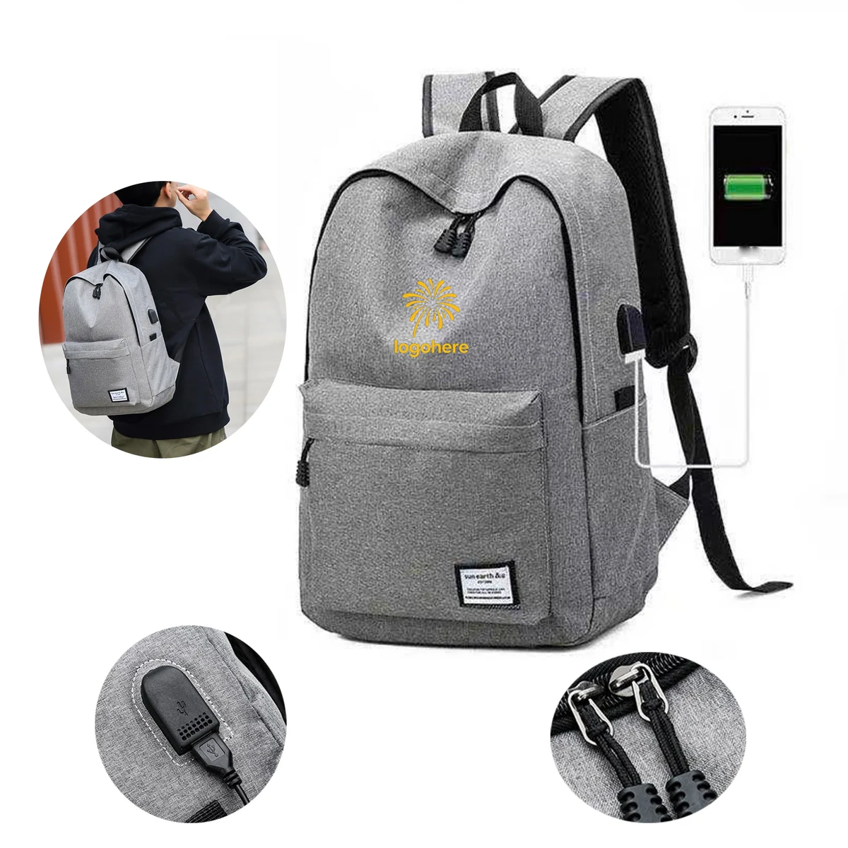 MOQ 10 Business Laptop Backpack USB and Headphone Port 1