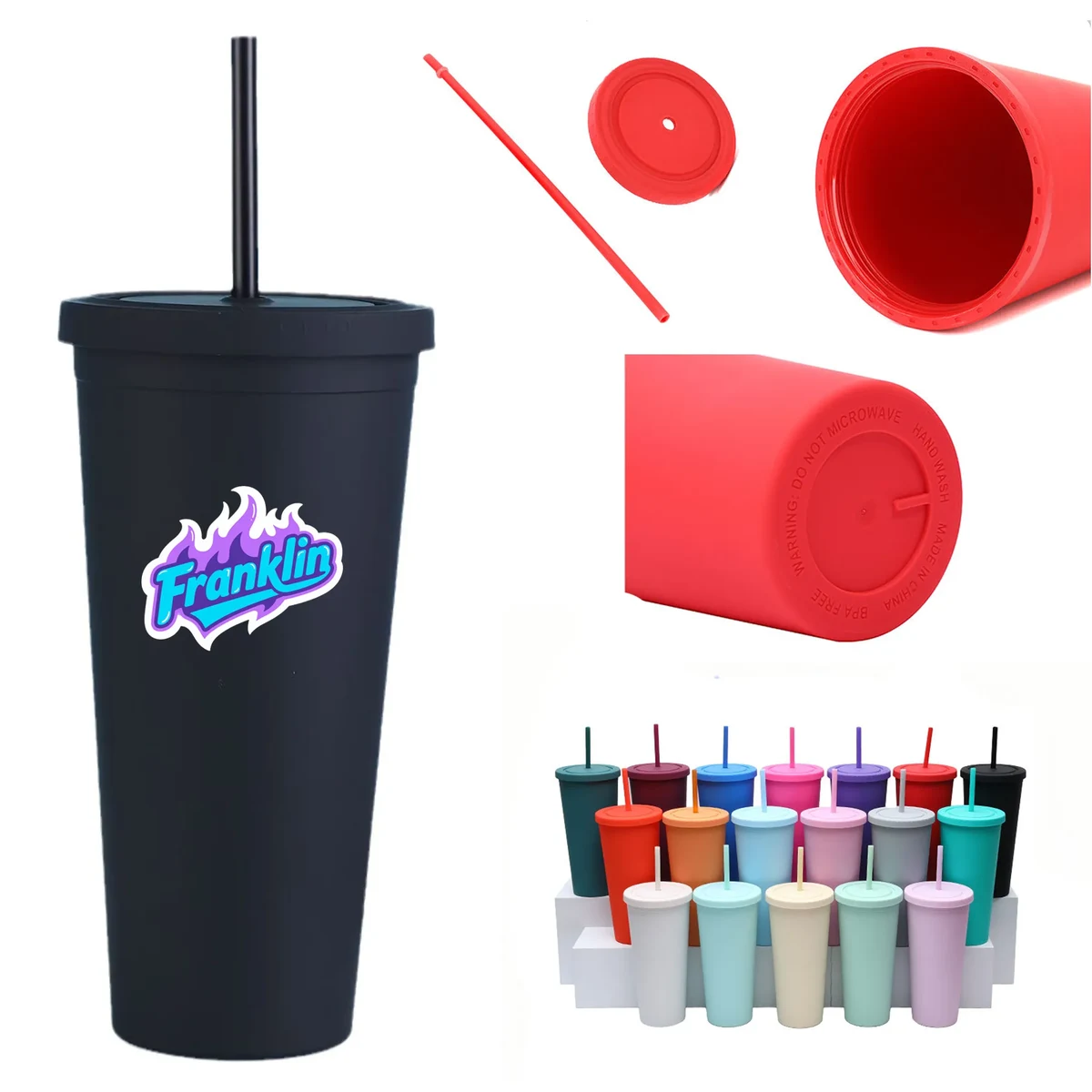 MOQ50 24oz Double Wall Plastic Straw Cup 1
