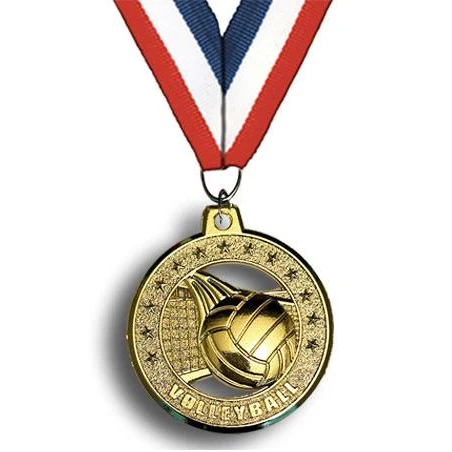 Medallion: 2" Circle Cut Out Volleyball Gold wit 1