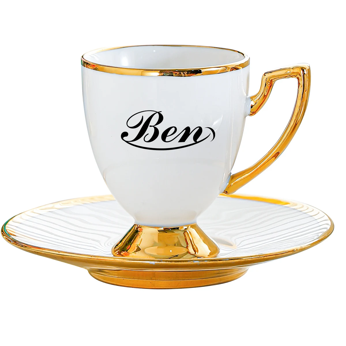 Ceramic Round Coffee Cup with Gold plated Rim and Saucer 1