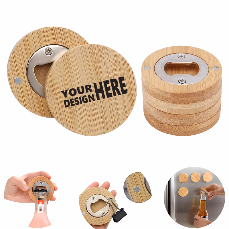Bamboo Magnetic Bottle Opener Coaster
