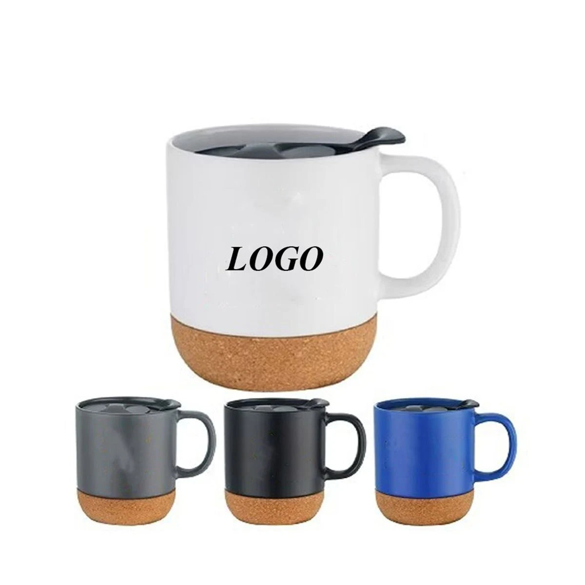 Cork Bottom Ceramic Mug with Plastic Lid 1
