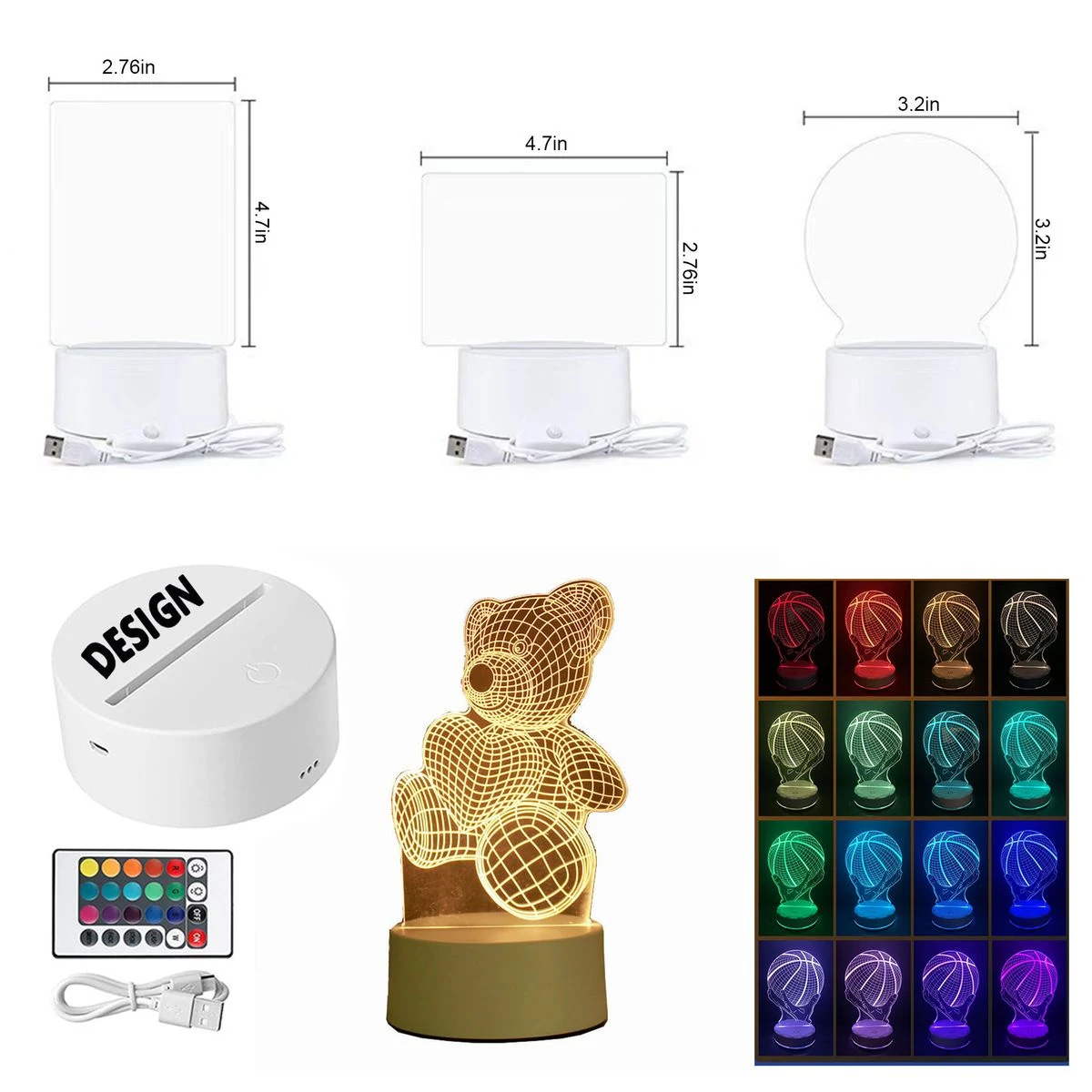 16 Color Acrylic Night Light With Remote Control 1