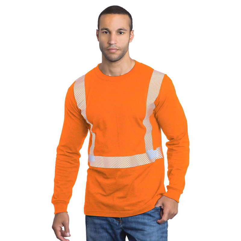 Class 2 USA-Made Poly-Cotton Segmented Safety Long Sleeve T-Shirt