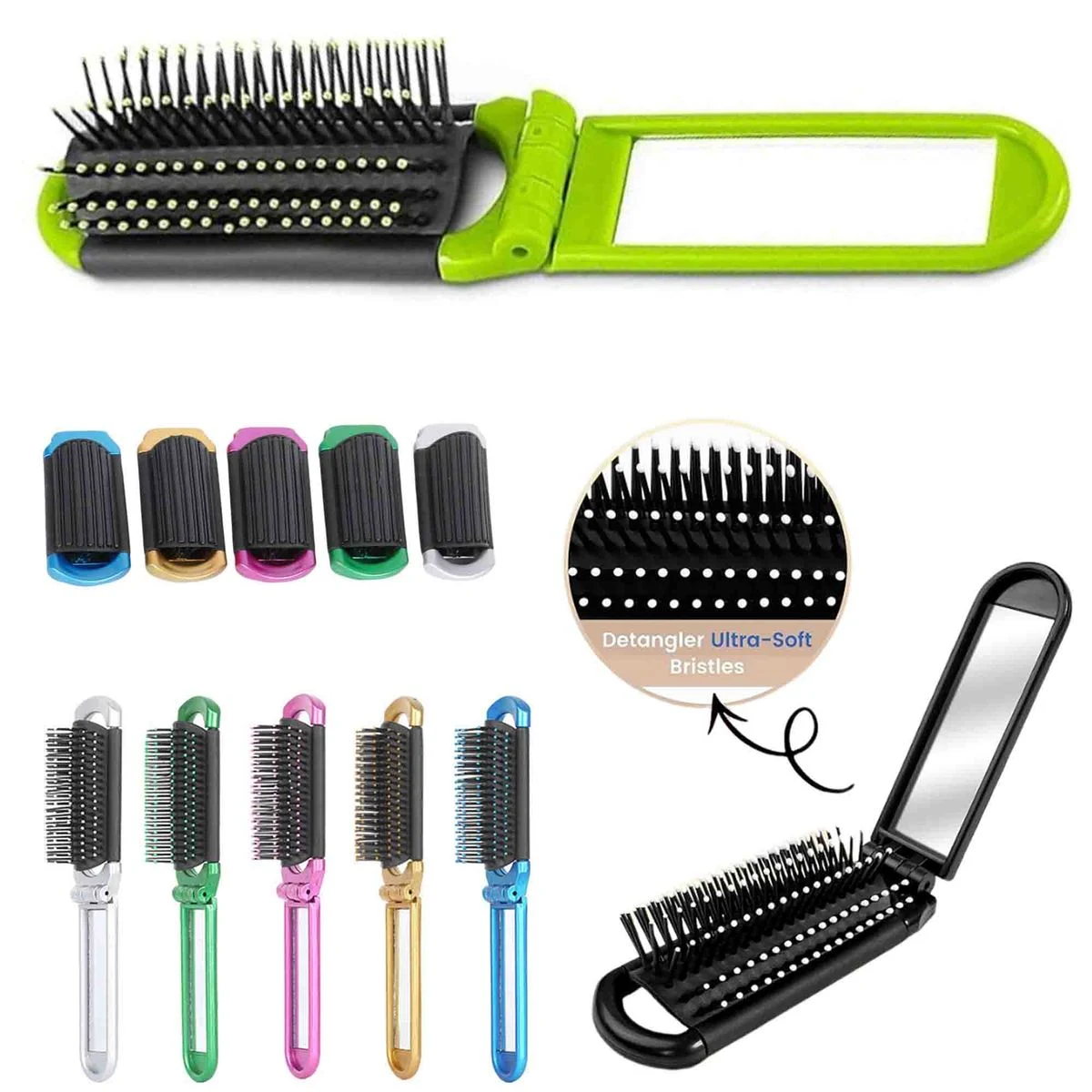 Mini Folding Hair Brush With Mirror 1