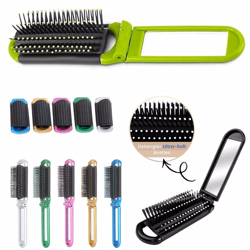 Mini Folding Hair Brush With Mirror