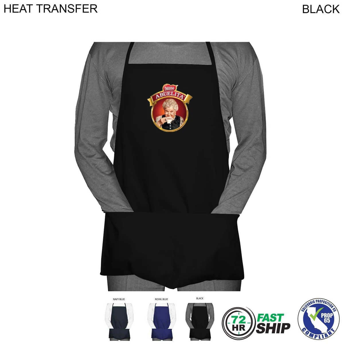 72 Hr Fast Ship - Domestic made Twill Bib Apron, 19x24, 2 Pockets, Transfer Logo (Made in Canada) 1