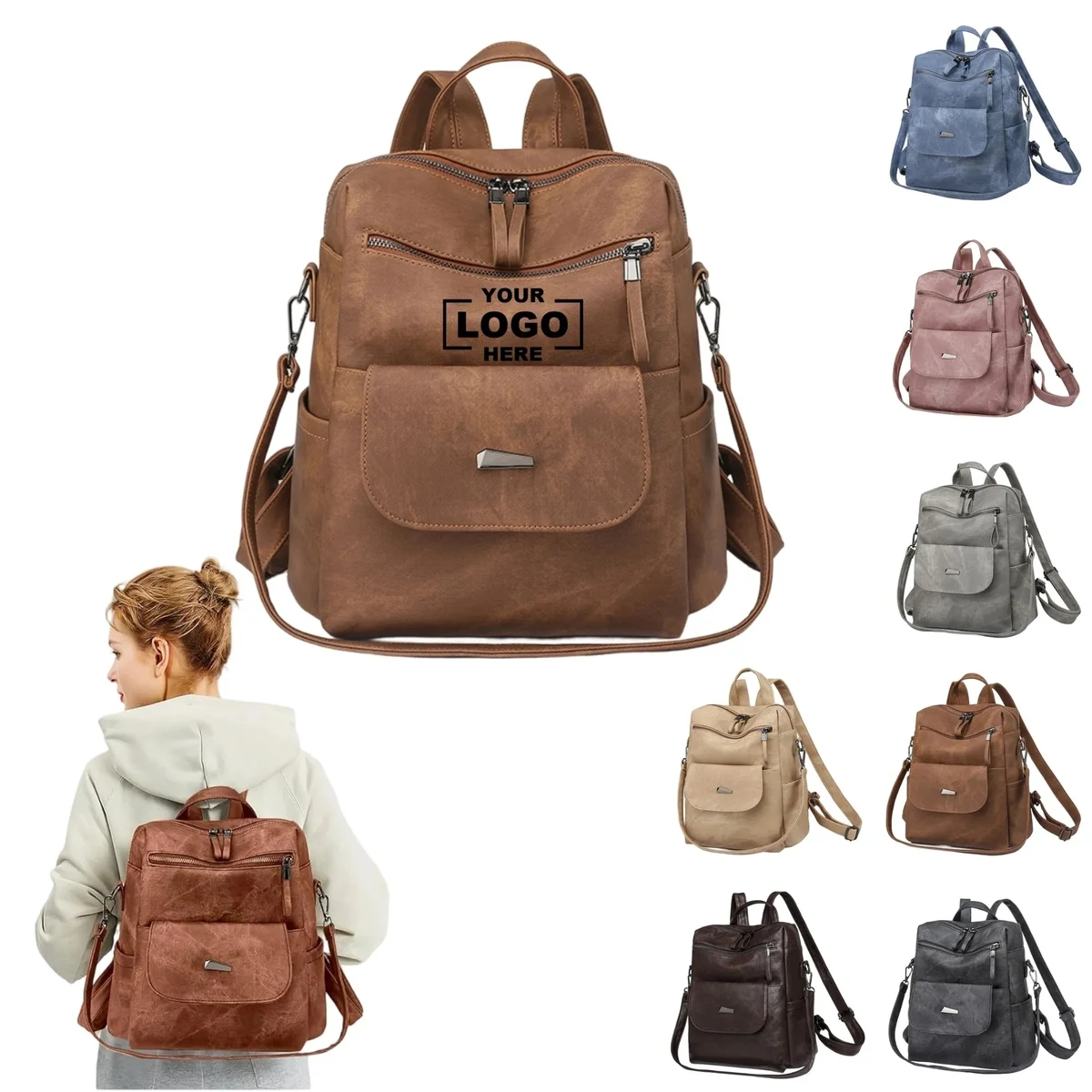 Large Capacity PU Leather Women's Backpack 1