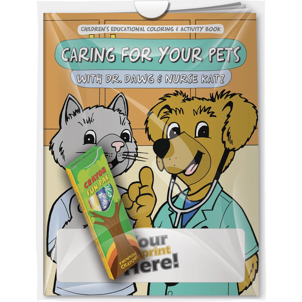 Combo Pack - CB1070 Coloring Book & 4-Pack of Crayons (Imprinted) in a Poly Bag 1