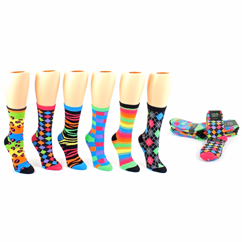 Women's Crew Socks - Neon Print Size 9-11