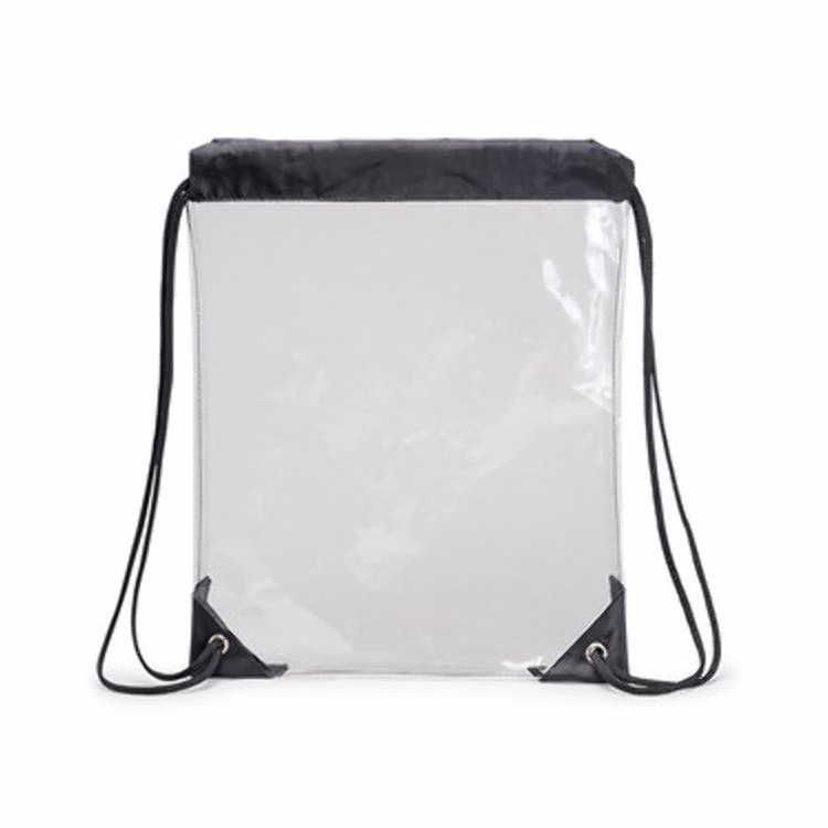 14" Clear Drawstring Backpacks - Black Trim Vinyl