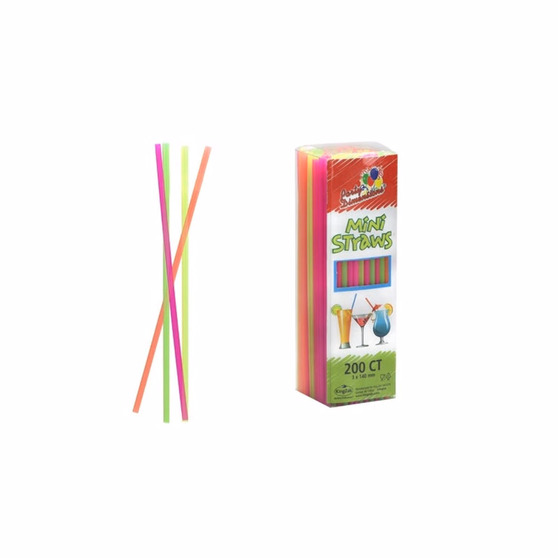 Mini Plastic Straws - Assorted Colors 3" 200 Count