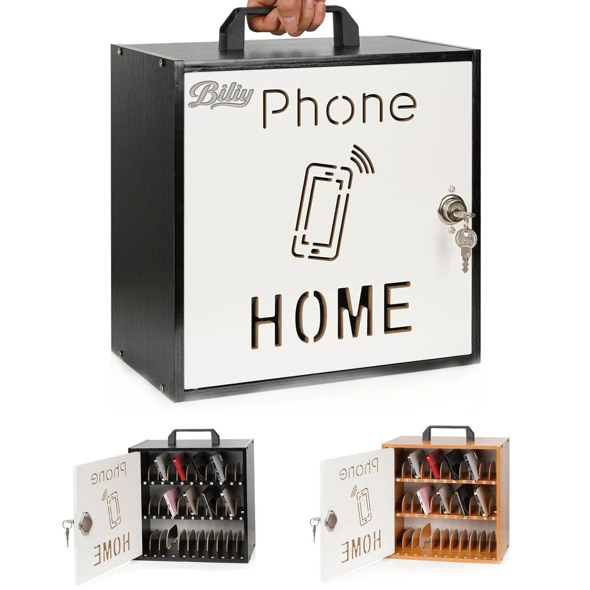 Custom 33-Slot Wooden Cell Phone Storage Cabinet 1