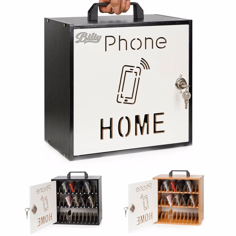 Custom 33-Slot Wooden Cell Phone Storage Cabinet
