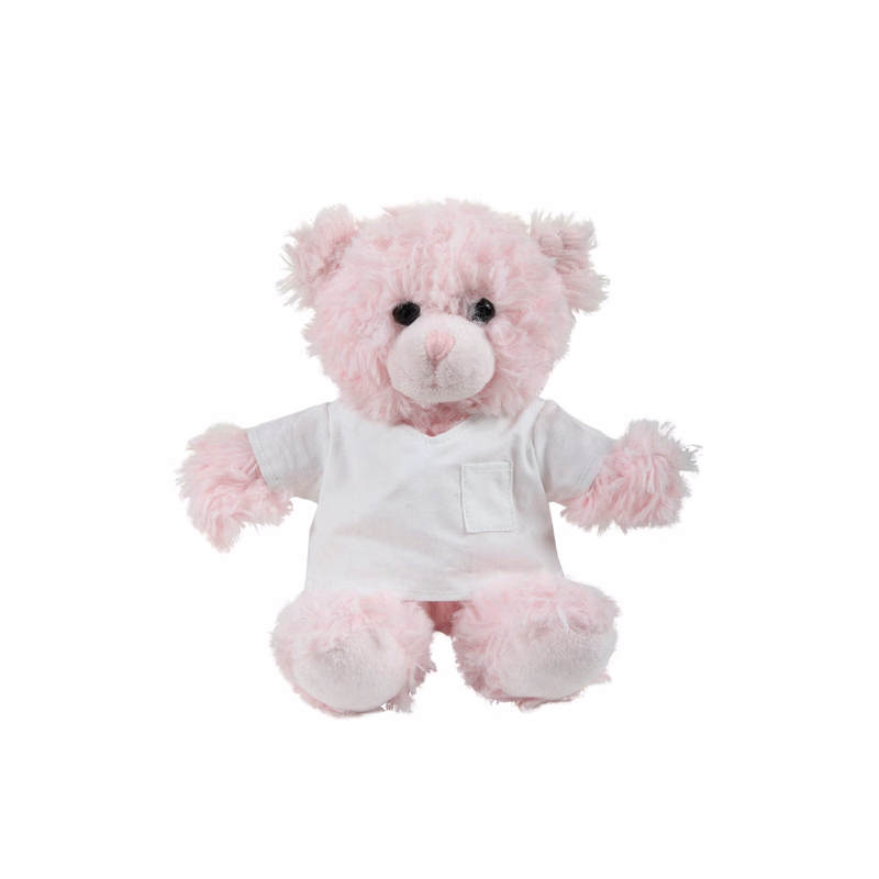 soft plush  Pink Curly Sitting Bear with doctor jacket